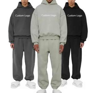 Conjunto de pantalones de chándal y sudaderas con capucha personalizadas de peso pesado Sudaderas con capucha cuadradas para hombre en blanco Chándal sin cuerdas Conjunto de sudaderas con capucha de hombro caído de gran tamaño - Product Image 1
