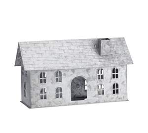 Portavelas de Metal Galvanizado Hecho a Mano con Ventanas Detalladas, Estilo Rústico de Casa de Campo, para Velas Votivas - Product Image 1