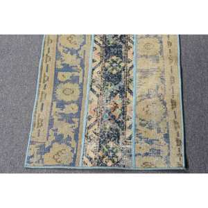 Tapis Vintage en Laine Turque de 19 'X 61', Beige, Bleu, Patchwork, Technique de Tissage Plat, Décorations de Salle à Manger, Largeur 4m, Latex Eco - Product Image 4