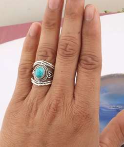 Excelente sólido 925 plateado plata esterlina Natural turquesa pera bisel ajuste 7x9mm anillo hecho a mano joyería de moda para mujeres - Product Image 3