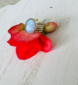 Prix usine bijoux en gros de haute qualité 925 argent Sterling pierre de lune naturelle bague bleu feu pierre précieuse bague de forme ovale - Product Image 6