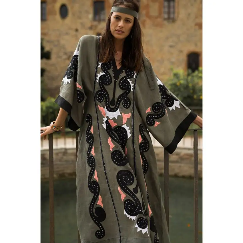 New Arrivals Casual Dresses Women Party Evening Open Kimono Style Sleeve With Hand Embroidery Traditional Ukrainian Dress