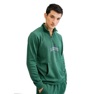 High Quality <b>Men</b> 100% Cotton <b>Green</b> Stand Collar Sweatshirt & Trouser Tracksuit Set With Embroidered Logo <b>Men</b> Cotton Tracksuits - Product Image 3