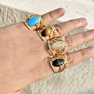 Anillo Ajustable de Piedras Preciosas Naturales con Forma Ovalada, Chapado en Oro de 18k, Diseño de Tres Capas, Joyería de Moda al por Mayor - Product Image 6