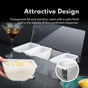 Ensemble de distributeurs de condiments de qualité restaurant à 6 compartiments avec couvercles et plateaux de stockage de garniture de barre de glace inférieure - Product Image 4
