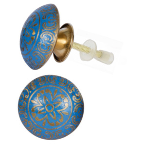 Turquoise foncé or fleur laiton boutons poignées tire exportation qualité gravé marocain main travail armoires tiroirs armoires cuisine - Product Image 2