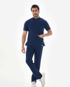 Ensemble de blouses et pantalons en coton et polyester tissé à taille élastique, uniformes médicaux sur mesure de haute qualité pour hommes - Product Image 5