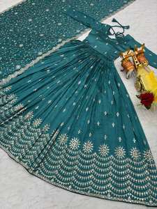 Ensemble Anarkali brodé bleu sarcelle de luxe Unity avec dupatta – Tenue de fête haut de gamme - Product Image 5