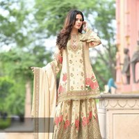 Ensemble Shalwar Kameez indien en soie Georgette multicolore, style actrice de série télévisée, avec broderie sur les deux côtés, pour occasions spéciales.