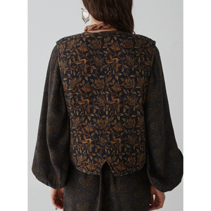 Gilet croisé long en cachemire moutarde pour femme Dylan, en cuir véritable, avec broderies, grandes tailles - Product Image 2