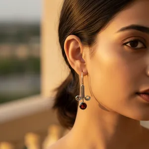 925 <b>Silver</b> <b>Dangle</b> <b>Earrings</b> with Garnet for Women Stylish Fashion Jewelry Gift - Product Image 2