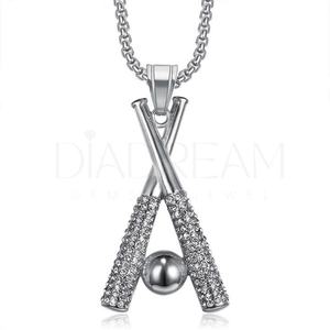 Cadena colgante de moissanita de béisbol de acero inoxidable a la moda para hombres Hip Hop 925 colgante de plata colgante único de diamante redondo - Product Image 2