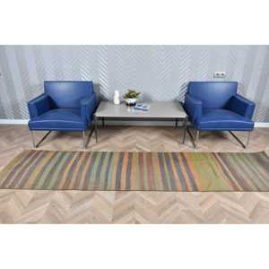 Vintage Turkish <b>Runner</b> Rug 2.4x10.2 ft, <b>Green</b> Brown Oriental Rug - Product Image 2