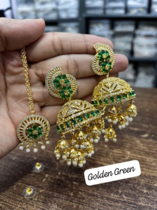 Jhumkka Jhumkas เพชรอเมริกันมีดีไซน์ตัดดาวขนาดใหญ่พร้อม mangtikka Jhumkas คุณภาพสูงเหมาะสำหรับผู้หญิงในโอกาสพิเศษ - Product Image 3