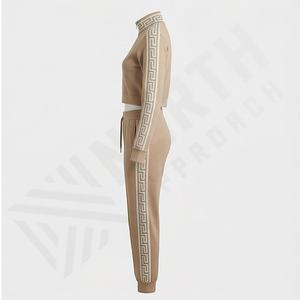 Factory Direct Womens Two Piece Outfit Sweatsuit Set Elastic Waist Pants Zip Jacket OEM Custom Wholesale Supplier Gym <b>Apparel</b> - Product Image 3