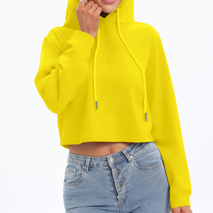 Sudadera con Capucha Corta de Estilo Nuevo, Color Sólido, 100% Algodón, Corte Holgado, Dobladillo sin Rematar, Personalizada, Manga Larga Delantera, para Mujer, Otoño - Product Image 3