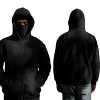 Sweat-shirt à capuche vintage noir à épaules tombantes, fabricant de vêtements, sweat-shirt personnalisé à lavage acide, fermeture éclair intégrale, sweat-shirt Ninja pour homme