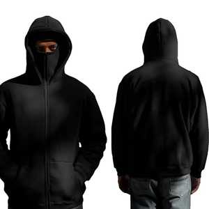 Sweat-shirt à capuche vintage noir à épaules tombantes, fabricant de vêtements, sweat-shirt personnalisé à lavage acide, fermeture éclair intégrale, sweat-shirt Ninja pour homme - Product Image 1