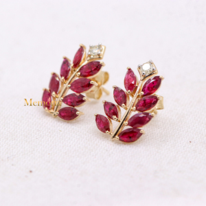 คุณภาพสูงทำด้วยมือ14K แข็งทองทับทิมเพชรต่างหูสตั๊ดเครื่องประดับใบแต่งงานของผู้หญิง-ผ่านการรับรองสำหรับปาร์ตี้ - Product Image 2