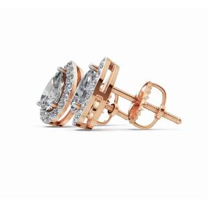 Boucles d'oreilles en diamant Forever Halo Pear Dreams, 9 KT, 14 KT, 18 KT, or, bijoux de laboratoire, vente en gros, OEM, fournisseur d'exportation B2B - Product Image 2
