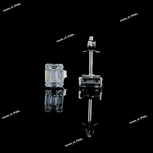 925 Sterling <b>Silver</b> Rhodium Plated Square Stud <b>Earrings</b> Baguette Cut Moissanite Prong Setting Luxury <b>Earrings</b> for <b>Men</b> Women Gift - Product Image 2