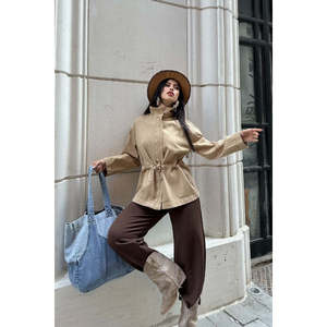 Chaqueta vaquera para mujer con detalle fruncido en la cintura, ropa exterior cómoda - Product Image 3