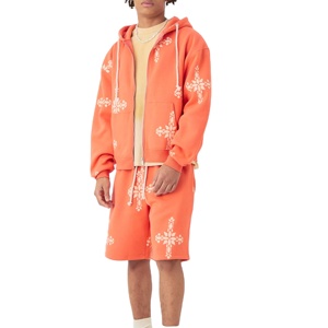 Ensembles courts de sweat à capuche zippé avec logo personnalisé de haute qualité 100% coton coupe carrée recadrée hommes taille XXL tissu polaire plus respirant - Product Image 1