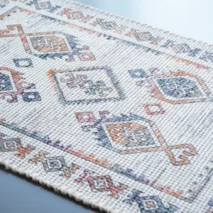Handwoven Printed Cotton Jute Polyester Chenille Flat Pile <b>Boho</b> <b>Rug</b> for Colorful and Textured Home Decor - Product Image 1