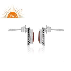 Pendientes de Plata de Ley Oxidada con Piedra Solar Dorada Natural, los Más Vendidos y Modernos, Fabricante de Joyería Personalizada - Product Image 3