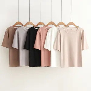 Camiseta de algodão orgânico para mulheres, camiseta de manga curta lisa lisa com logotipo personalizado, em branco, verão, gola redonda e solta