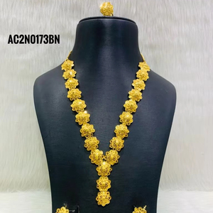 Derniers styles de colliers longs tendance avec boucles d'oreilles et bagues en plaqué or 18 carats, bijoux d'un gramme pour femmes - Product Image 1