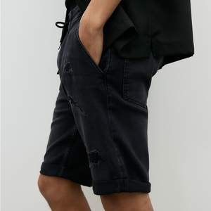 2025 High Quality Custom <b>Men's</b> Denim <b>Shorts</b> Streetwear Crystal Loose <b>Baggy</b> Vintage Washed Rhinestone Denim <b>Shorts</b> - Product Image 4