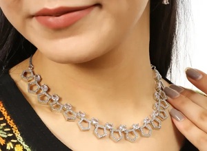 Indian Premium Quality White Sparkling <b>Silver</b> Radiance American Zirconia Diamond <b>Silver</b> <b>Plated</b> Elegant Fashion Jewelry Sets - Product Image 2