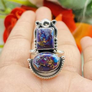 Anillo bohemio de Plata de Ley 925, ajuste de bisel turquesa púrpura Natural, anillo de diseñador hecho a mano, Idea de regalo - Product Image 2