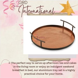 Luxury Decorative Round Metal Serving Fruit Tray Antique Hammered <b>Copper</b> Plated Home Decor Trays for Wedding And Parties Supply - Product Image 5