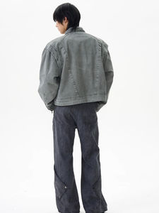 Chaqueta Vaquera Verde Informal para Hombre, Diseño Punk Holgado con Cierre de Cremallera y Piel de Conejo, Logotipo Frontal, Suministro ODM - Product Image 4