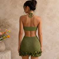Robe Courte Tricotée pour Femme, Personnalisée OEM & ODM, Faite Main au Crochet, Sans Manches, Col Halter, Style Bohème, Été, en Acrylique, Robe Pull, Vestidos, Robe