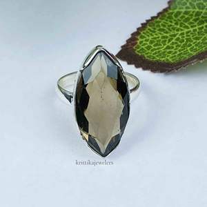 Bague fine en argent sterling 925 avec sertissage de pierres précieuses en quartz fumé pour mariages et fiançailles fabriquées pour les filles - Product Image 1