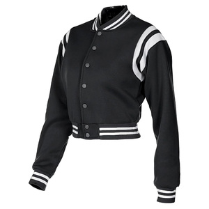 Top corto personalizado chaqueta Bomber mujer 2025 Crop Letterman vaca estampado Chaquetas Mujer lana cuerpo cuero mangas Lettermen chaqueta - Product Image 2