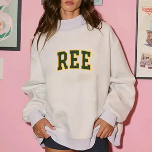 Design Women's <b>Oversized</b> Printed Round Collar Pullover Custom <b>Vintage</b> Drop Shoulder Long Sleeved Cotton <b>Sweatshirt</b> - Product Image 5