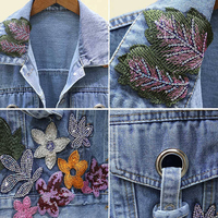 Düz Yıkanmış Vintage Nefes Alabilen Günlük Kadın Kot Ceket Sonbahar Düz Desen Cepli Polyester/Pamuk Uzun Kollu Özelleştirilebilir