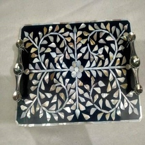 Bandeja de Servicio Elegante Hecha a Mano con Incrustaciones de Madreperla, Diseño Floral Pulido, para Té, Aperitivos, Decoración del Hogar, Uso Doméstico de Lujo - Product Image 2