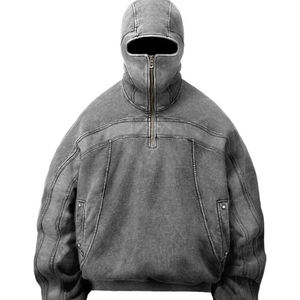 Sudaderas con capucha de gran tamaño para hombre, suéter para mujer, lavado ácido, liso, Preppy, ropa de calle, Sudadera con capucha Vintage de algodón para hombre - Product Image 4