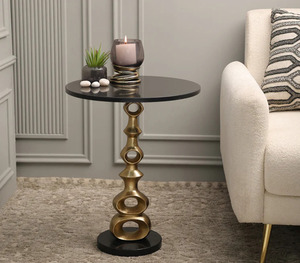 Modern Luxury Round Gold Stainless Steel Leg Coffee Tea <b>Table</b> with Marble <b>Top</b> for Living Room or <b>Dining</b> Room Home Furniture - Product Image 1
