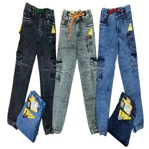 Vente en gros de pantalons de qualité en tissu délavé tricoté coupe régulière salopette en denim cargo de style pour garçons pantalons hip-hop multi-poches pour enfants - Product Image 1