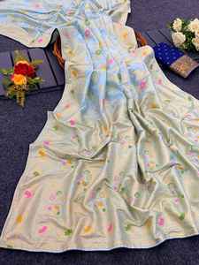 Sari en soie coloré de taille personnalisée classique Nouveaux vêtements de fête et de mariage pour femmes Vêtements indiens et pakistanais - Product Image 5