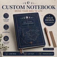 LABON Cuaderno Personalizado A5 The Night Cartographer, Tapa Dura Azul Marino, Papel de Cola de Caballo con Gráficos Celestiales Estampados en Lámina de Cobre, Cuadrícula de Puntos, Soporte para Bolígrafo