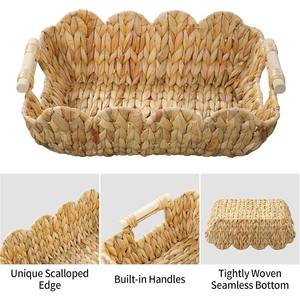 ตะกร้าทรงสแกลลอปพร้อมหูหิ้วไม้ ตะกร้าเก็บของทำมือ ขายส่ง เป็นมิตรกับสิ่งแวดล้อม ผลิตในเวียดนาม - Product Image 6