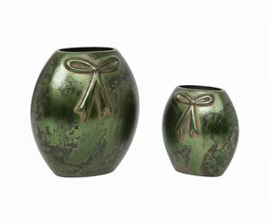 Juego de Jarrones de Cerámica Verde Dorado Antiguo, Maceta Vintage con Lazo, Decoración de Escritorio para el Hogar de Lujo, Lazo Hecho a Mano, Estilo Europeo - Product Image 1