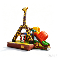 Structure gonflable combinée girafe avec toboggan, château de saut, piste de jeu sportive et aire de jeux extérieure, pour événements et foires